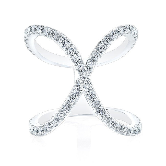 14KT White Gold Diamond Curved X Ring