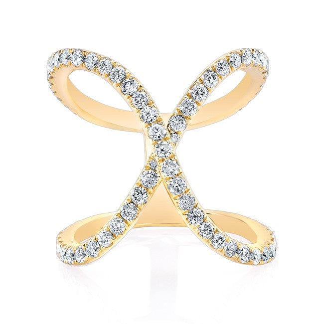 14KT Yellow Gold Diamond Curved X Ring