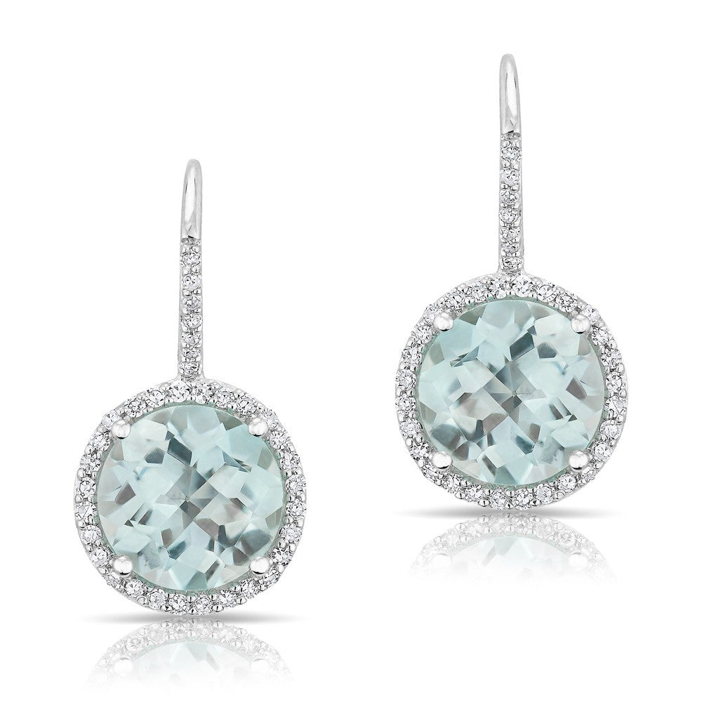 14KT White Gold Blue Topaz Diamond Wireback Earrings
