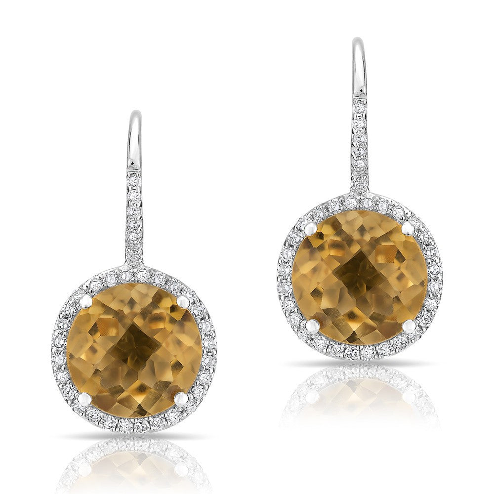 14KT White Gold Citrine Diamond Wireback Earrings