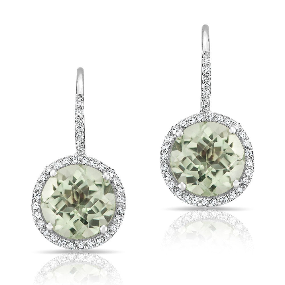 14KT White Gold Green Amethyst Diamond Wireback Earrings