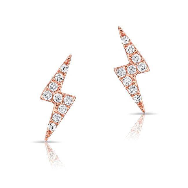 14KT Rose Gold Diamond Lightning Bolt Stud Earrings