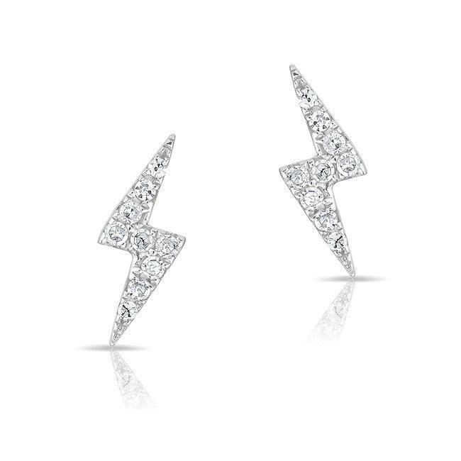14KT White Gold Diamond Lightning Bolt Stud Earrings