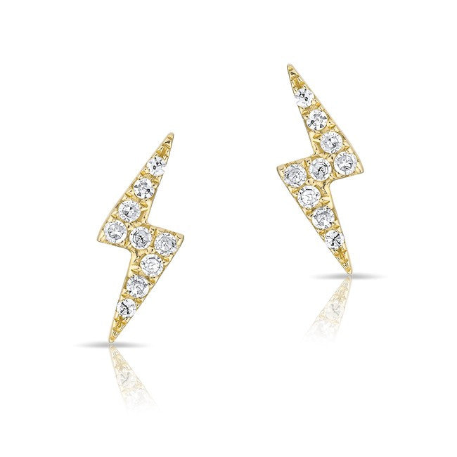 14KT Yellow Gold Diamond Lightning Bolt Stud Earrings