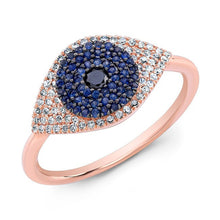 14KT Rose Gold Diamond And Blue Sapphire Evil Eye Ring