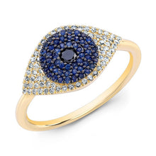 14KT Yellow Gold Diamond And Blue Sapphire Evil Eye Ring