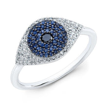 14KT White Gold Diamond And Blue Sapphire Evil Eye Ring