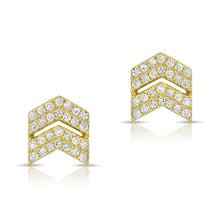 14KT Yellow Gold Diamond Double Maverick Chevron Diamond Stud Earrings