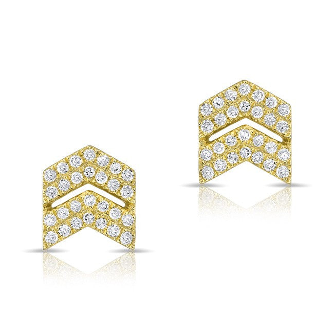 14KT Yellow Gold Diamond Double Maverick Chevron Diamond Stud Earrings