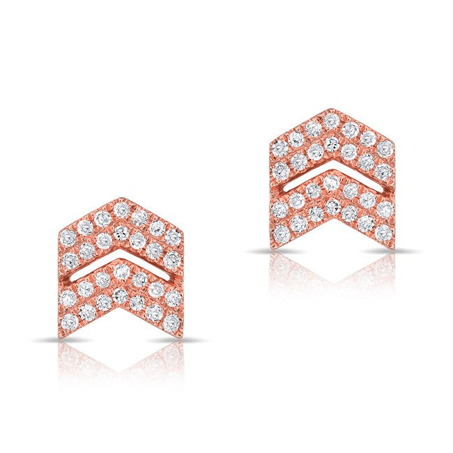 14KT Rose Gold Diamond Double Maverick Chevron Diamond Stud Earrings