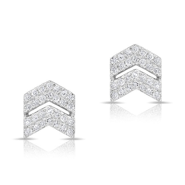 14KT White Gold Diamond Double Maverick Chevron Diamond Stud Earrings