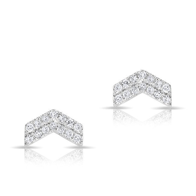 14KT White Gold Diamond Mini Maverick Chevron Stud Earrings