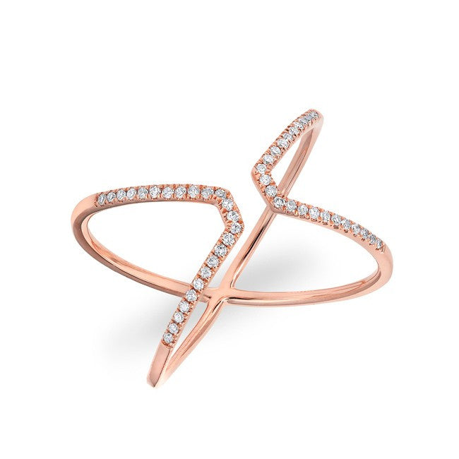 14KT Rose Gold Diamond Open X Ring