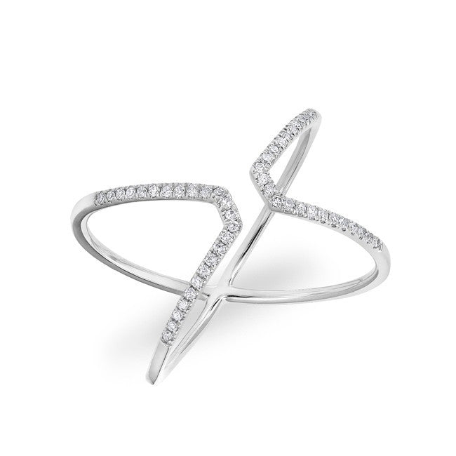 14KT White Gold Diamond Open X Ring