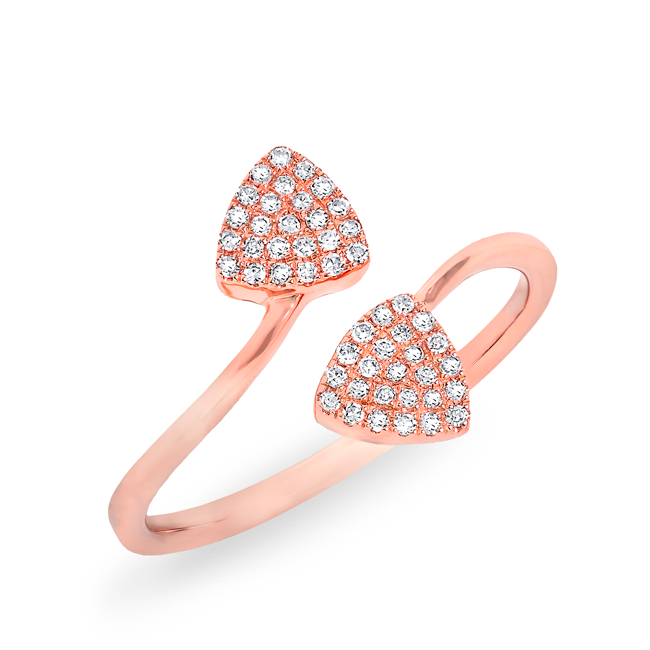 14KT Rose Gold Diamond Double Wedge Triangle Ring
