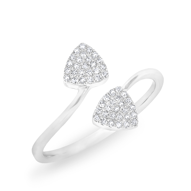 14KT White Gold Diamond Double Wedge Triangle Ring
