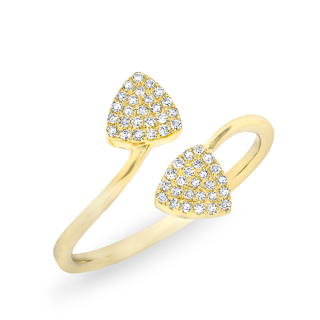 14KT Yellow Gold Diamond Double Wedge Triangle Ring