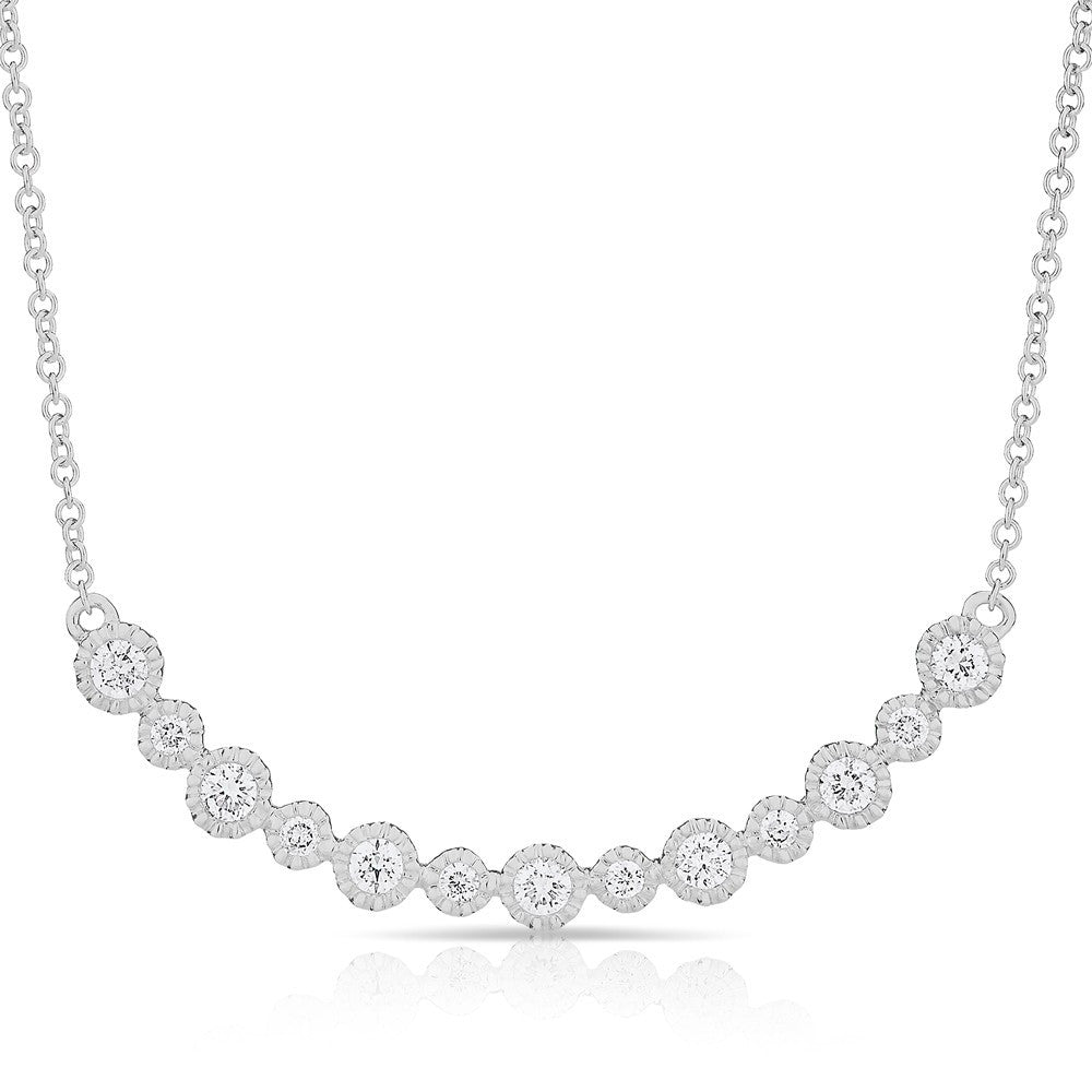 14KT White Gold Diamond Bezel Crescent Necklace
