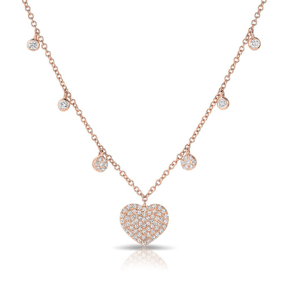14KT Rose Gold Diamond Heart and Droplets Necklace