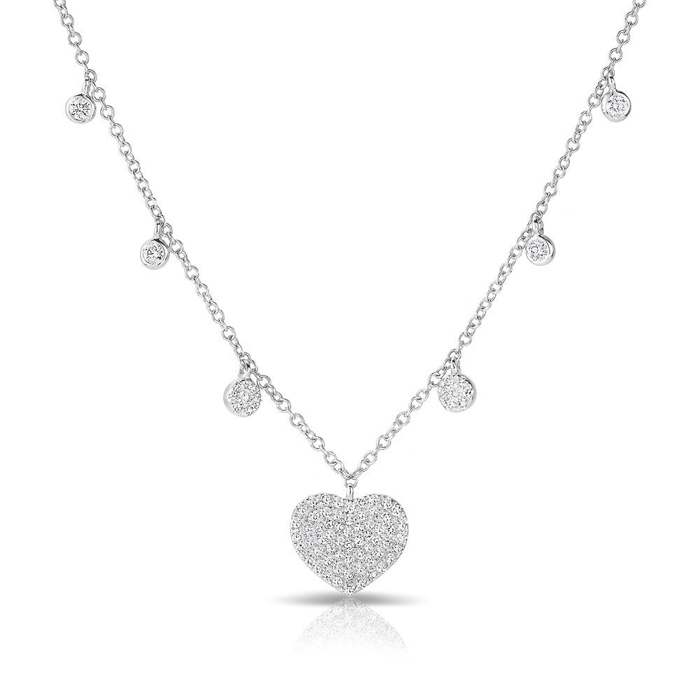14KT White Gold Diamond Heart and Droplets Necklace