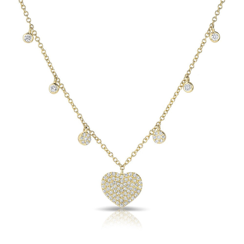 14KT Yellow Gold Diamond Heart and Droplets Necklace