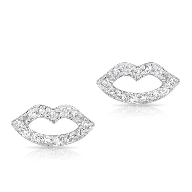14KT White Gold Diamond Kiss Stud Earrings