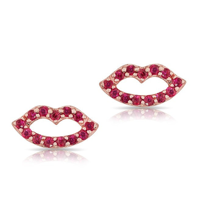 14KT Rose Gold Ruby Kiss Stud Earrings