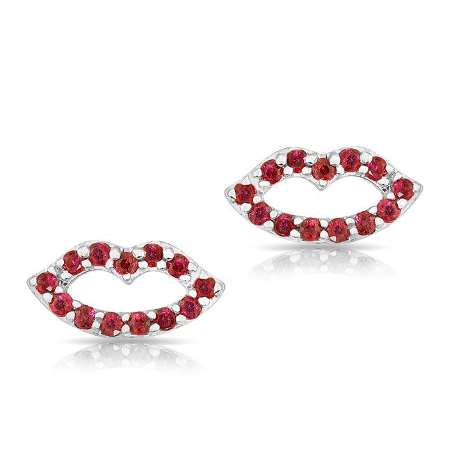 14KT White Gold Ruby Kiss Stud Earrings