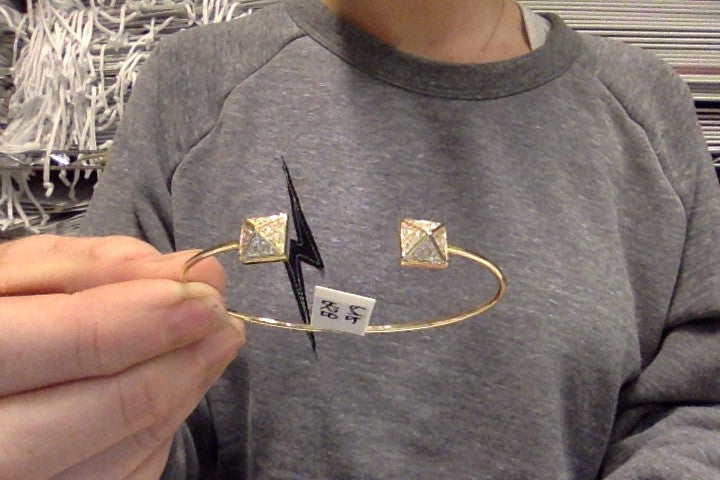 NOL: 14KT Yellow Gold Diamond Pyramid Cuff Bracelet