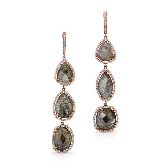 14KT Rose Gold Slice Diamond Triple Drop Earrings