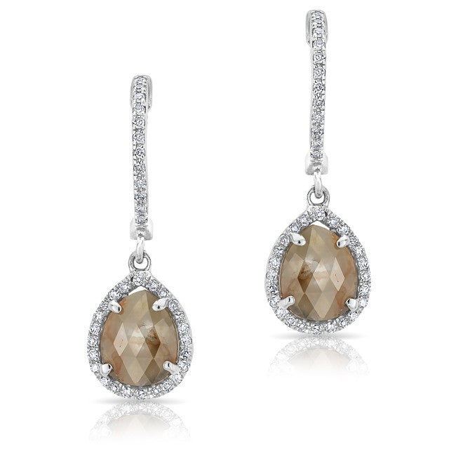 14KT White Gold Mini Raw Diamond Pear Drops