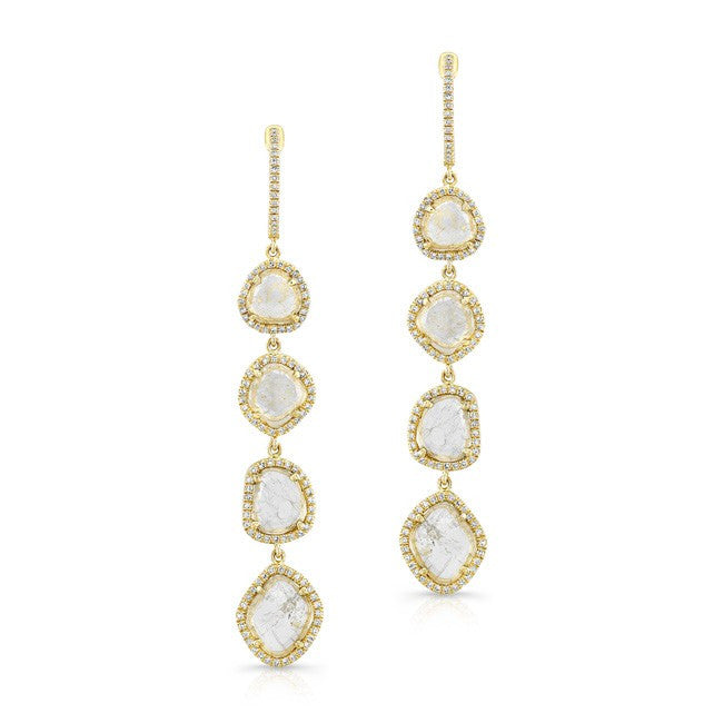 14KT Yellow Gold 4 Diamond Sliced Drop Earrings