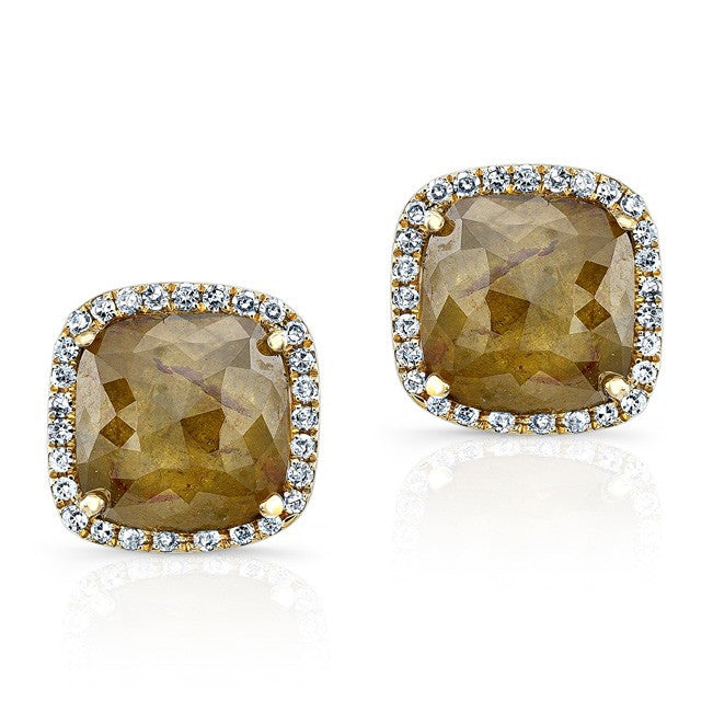 14KT Yellow Gold Diamond Slice Square Stud Earrings