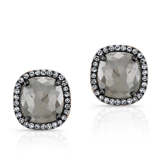 14KT Oxidized Rose Gold Diamond And Raw Diamond Stud Earrings