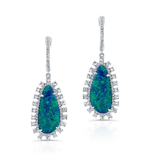 14KT White Gold Opal Diamond Earrings