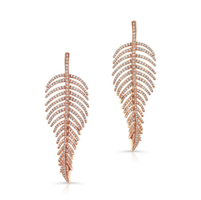 14KT Rose Gold Diamond Palmier Leaf Earrings