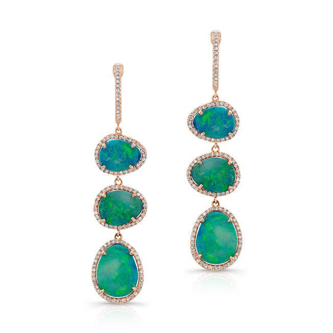 14KT Rose Gold Opal Diamond Triple Drop Earrings