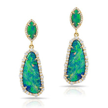 14KT Rose Gold Opal and Diamond Organic Double Drop Earrings