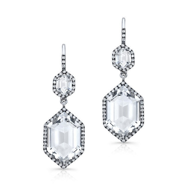 14KT Oxidized White Gold White Topaz Diamond Nuit Earrings
