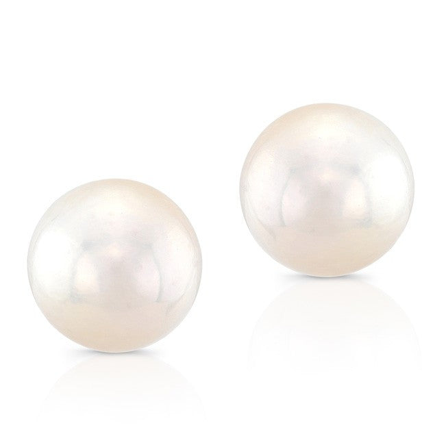 18KT Yellow Gold Large White Pearl Stud Earrings