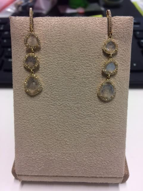 14KT Yellow Gold Triple Diamond Slice Earrings