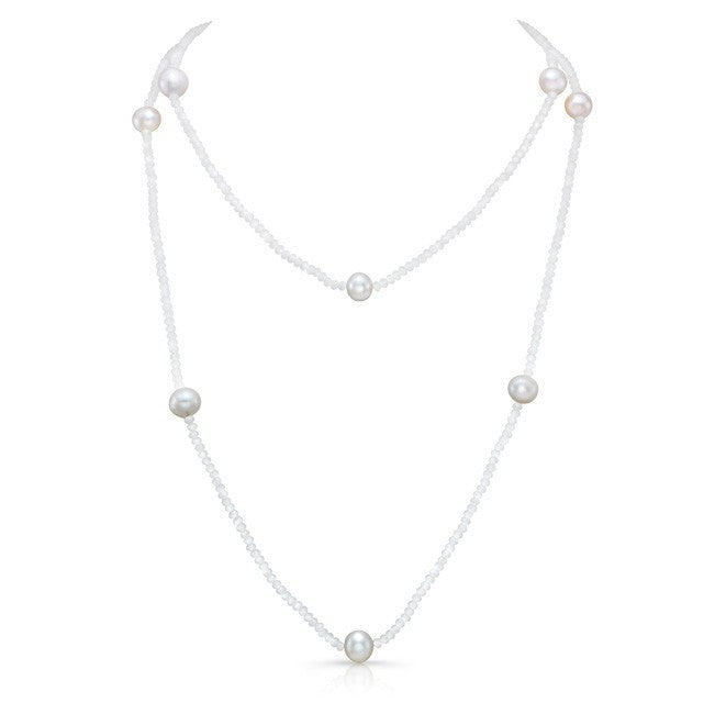 White Pearl And Crystal Long Layering Necklace