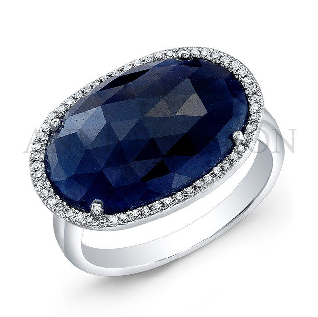 14KT White Gold Blue Sapphire Diamond Cocktail Ring