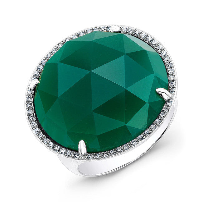 14KT White Gold Emerald Diamond Cocktail Ring