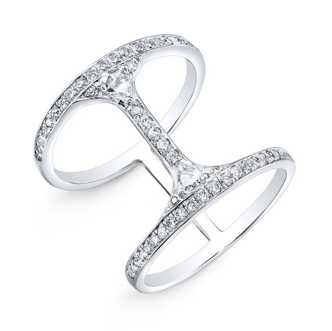 18KT White Gold Diamond H Deux Ring