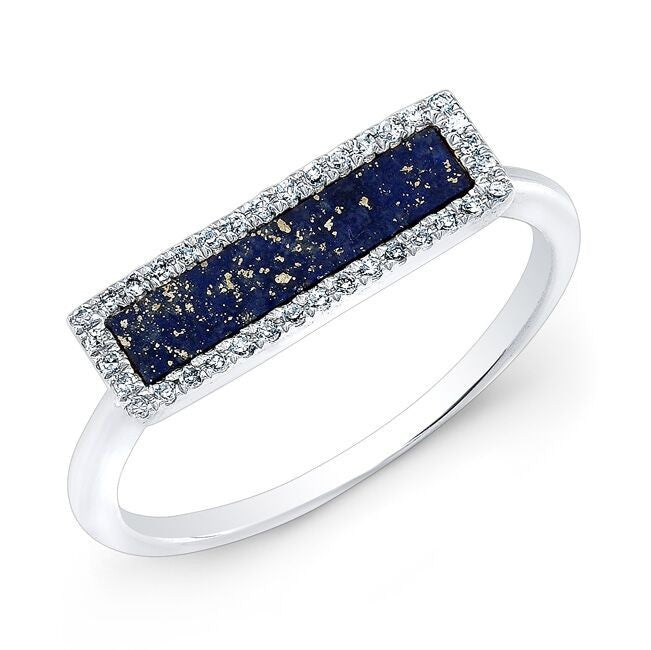14KT White Gold Lapis Lazuli Diamond Bar Ring