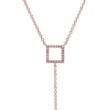 14KT Rose Gold Open Square Diamond Lariat Necklace