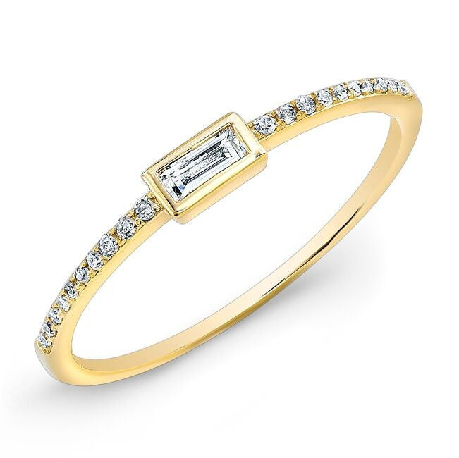 14KT Yellow Gold Diamond Baguette Pinkie Ring