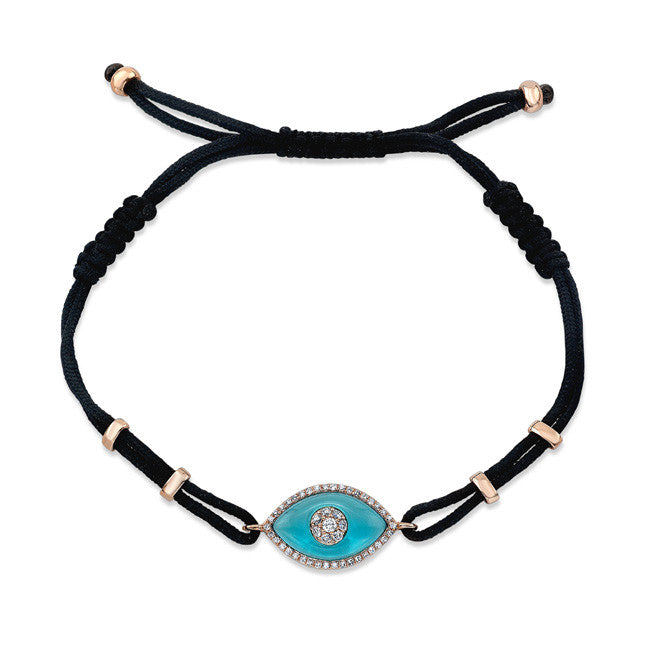 14KT Rose Gold Diamond Blue Topaz Evil Eye Macrame Bracelet