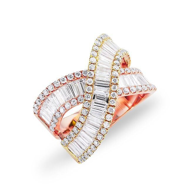 14KT Yellow And Rose Gold Baguette Diamond Wrap Ring